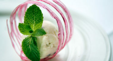 Food photography Example - ice cream in sugar circle with mint leaves