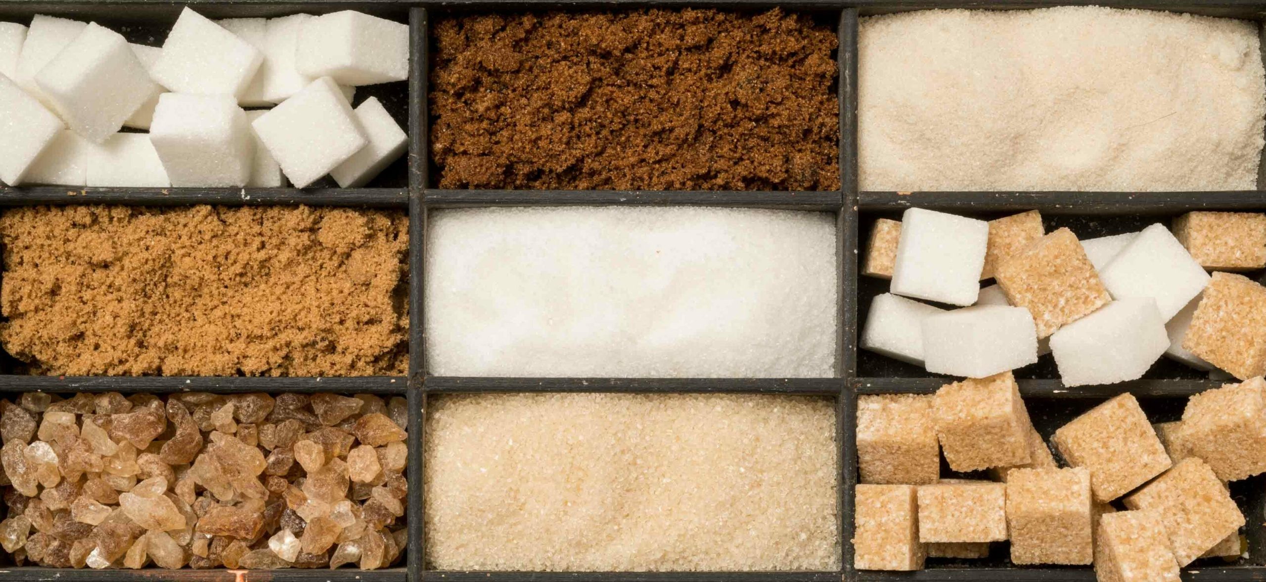Tray of assorted sugar types