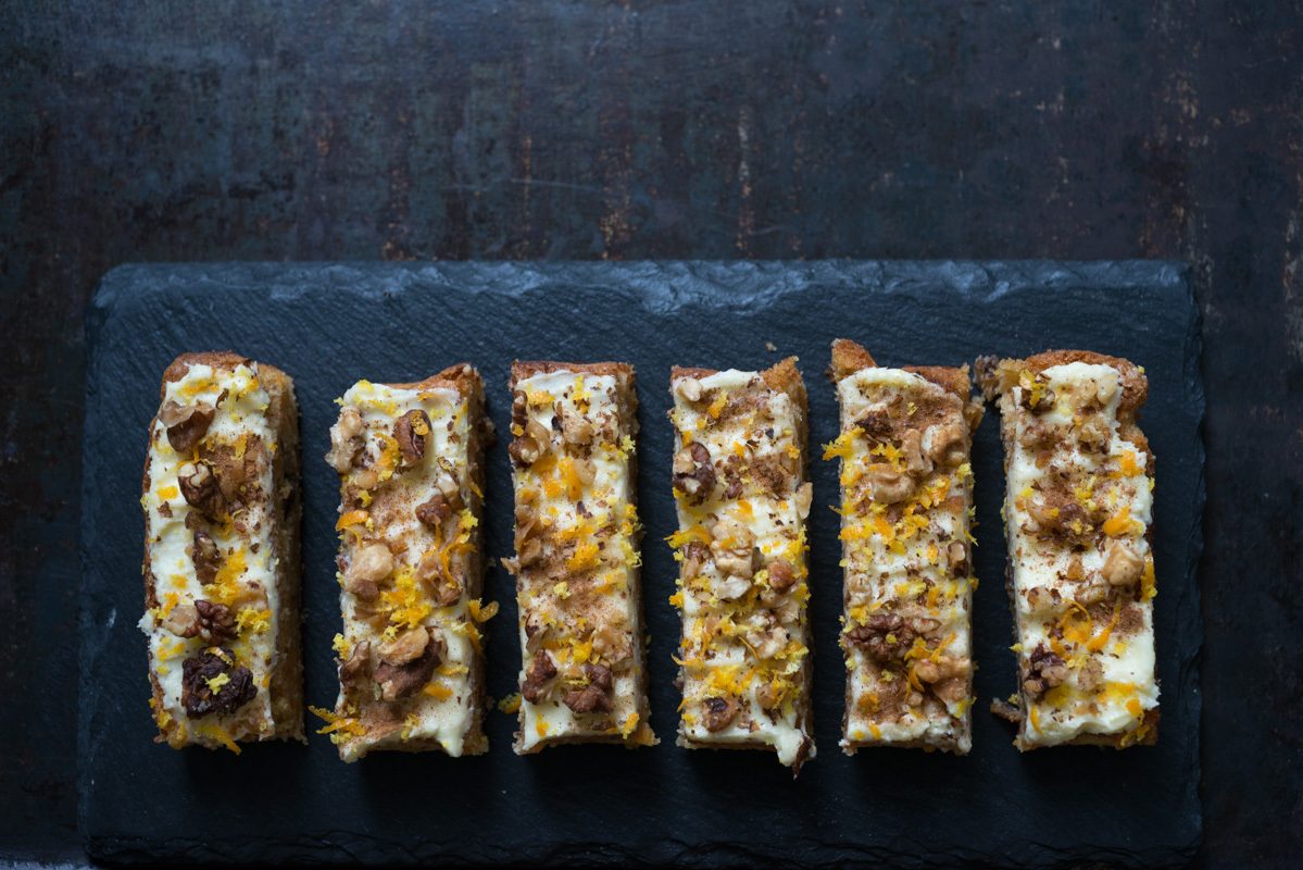 Carrot, Orange and Walnut cake slices